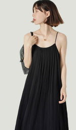 Load image into Gallery viewer, Fine Pleated Cami Maxi Dress in Black
