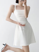 Load image into Gallery viewer, Side Gathered Flare Mini Dress in White
