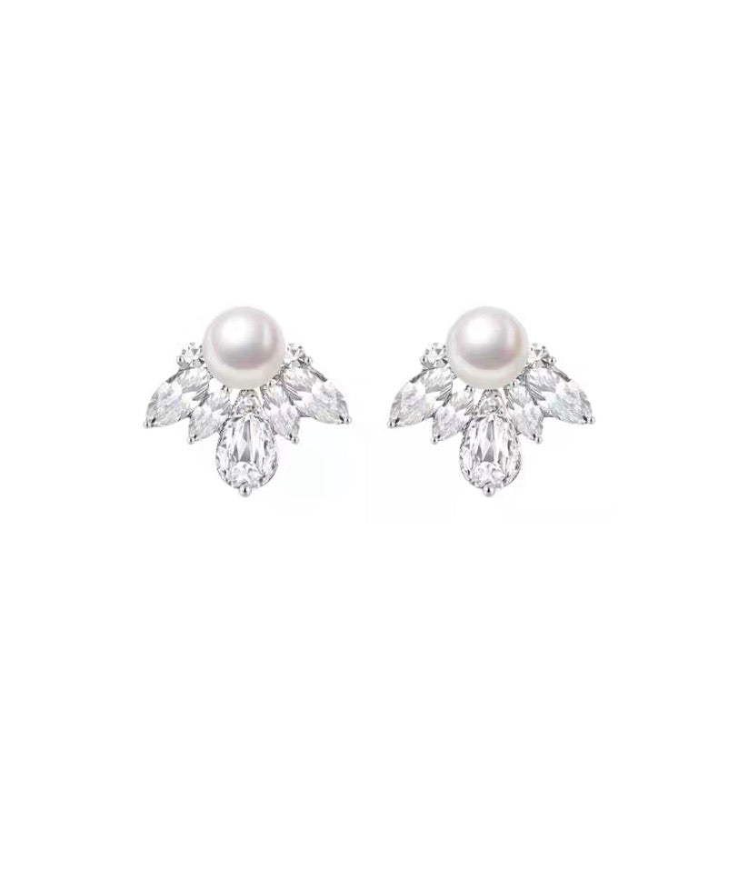 Cluster Diamante Pearl Earrings