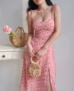 Load image into Gallery viewer, Blush Floral Tie Strap Slit Dress in Pink
