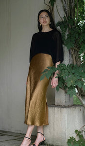 Textured Mermaid Slip Skirt in Gold
