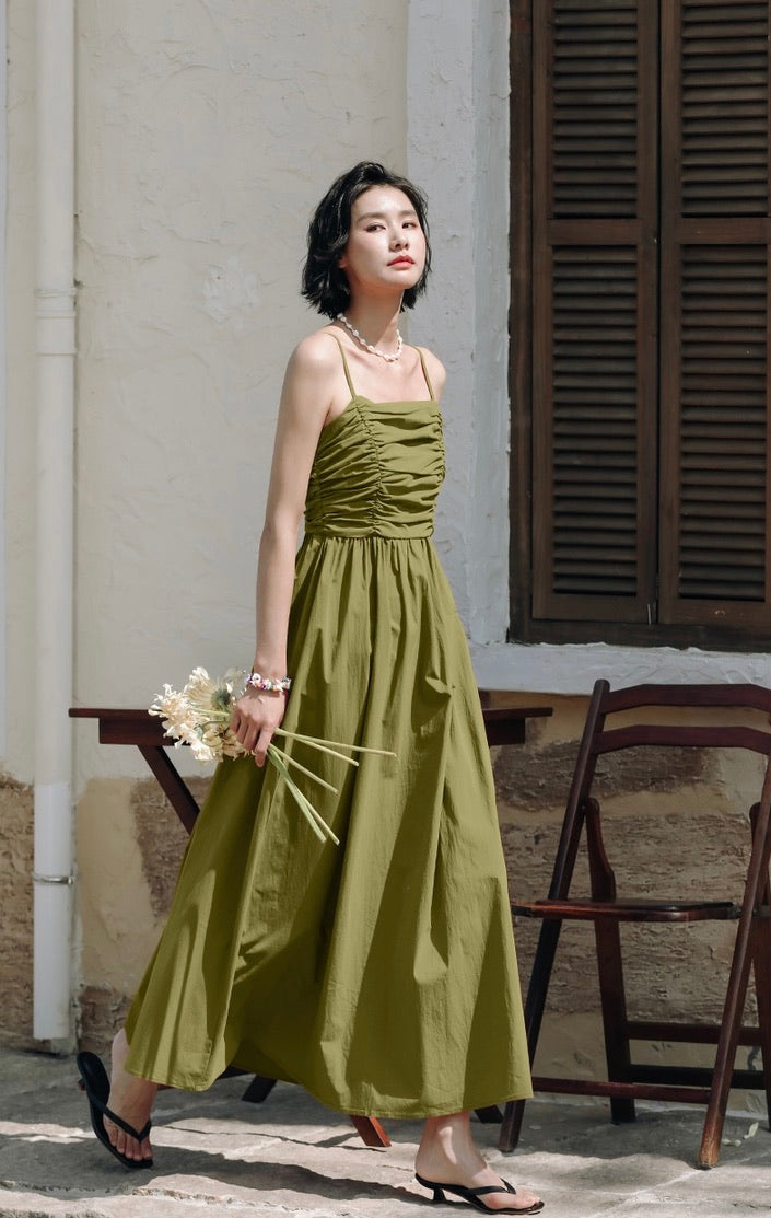 Rusching Cami Maxi Dress in Green