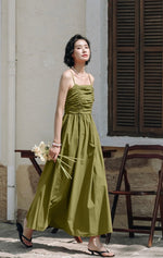 Load image into Gallery viewer, Rusching Cami Maxi Dress in Green
