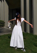 Load image into Gallery viewer, Gathered V Pocket Maxi Dress in White
