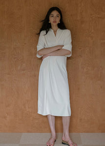 Mandarin Knot Shift Dress in Cream