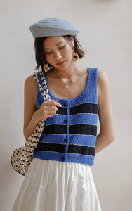 Striped Boucle Knit Top in Blue