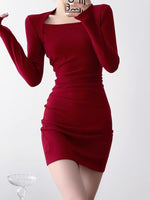 Load image into Gallery viewer, Square Neck Mini Bodycon Dress in Red
