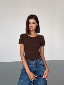 Double Cutout Back Tee in Brown