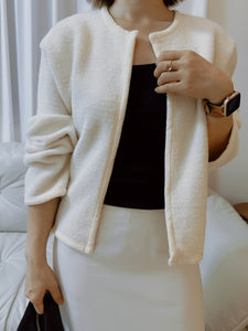 Korean Fluffy Open Jacket in Cream