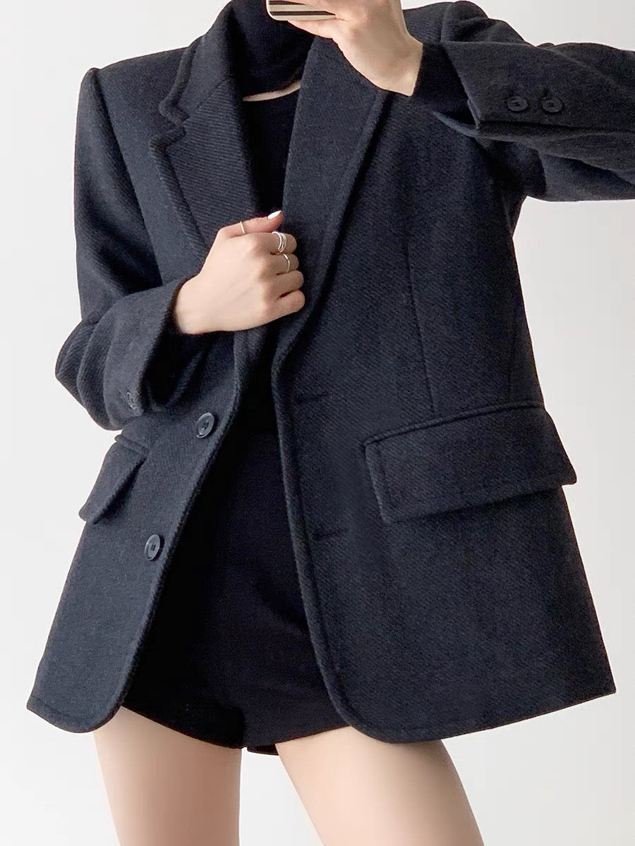 Oversized Thick Wool Blazer in Grey Black