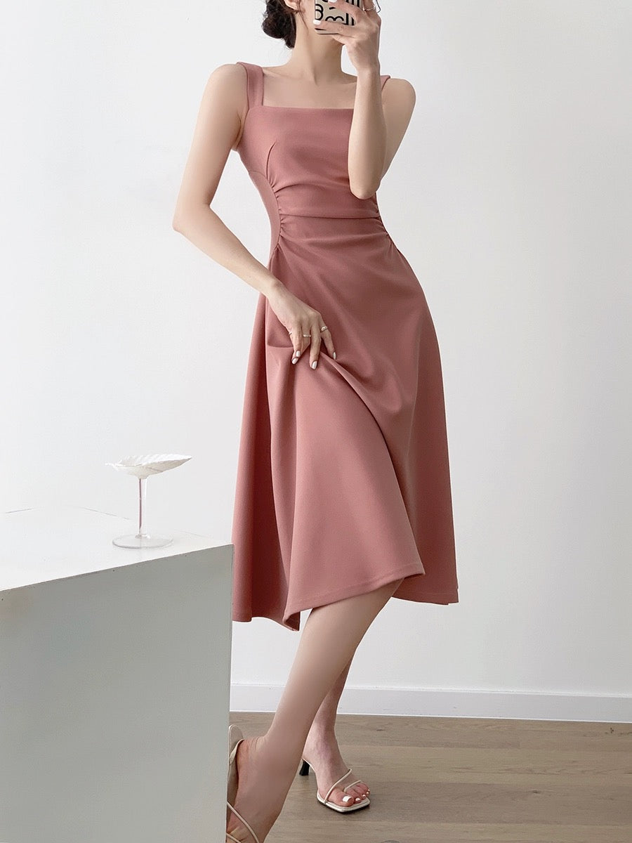 Side Gathered Flare Midi Dress [5 Colours]