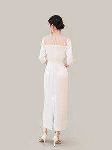 Tailored Sheen Maxi Dress in White