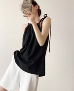 Load image into Gallery viewer, Ribbon Tie Long Top in Black
