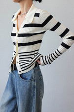 Load image into Gallery viewer, Multi Striped Cardigan Top in White/Black
