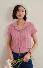 Load image into Gallery viewer, Knitted Polo Blouse in Pink
