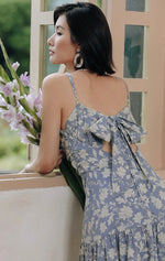 Load image into Gallery viewer, Tie Back Floral Panel Maxi Dress in Blue
