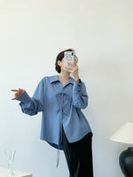 Load image into Gallery viewer, Tencel Blend Oversized Ribbon Shirt in Blue
