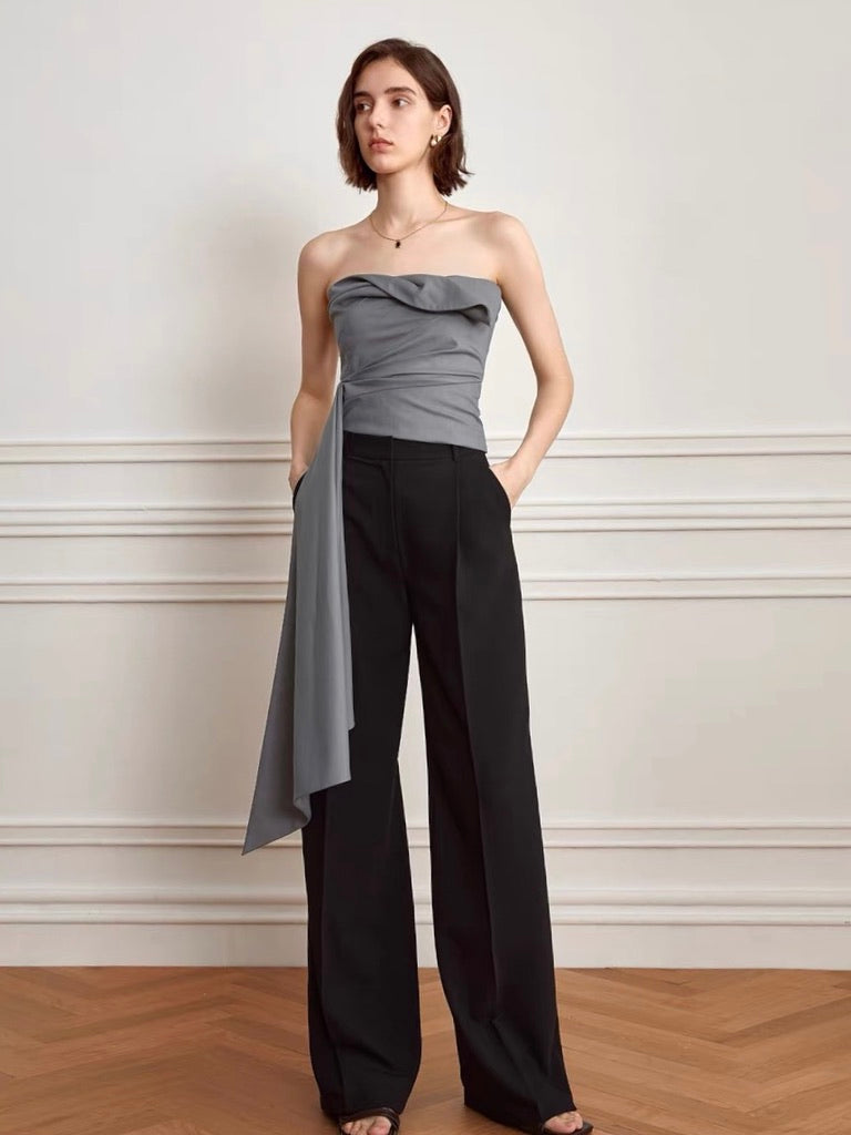 Gathered Bustier Top with Oversized Drape in Grey
