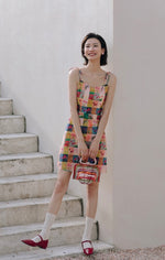 Load image into Gallery viewer, Floral Patchwork Tie Mini Dress in Multi
