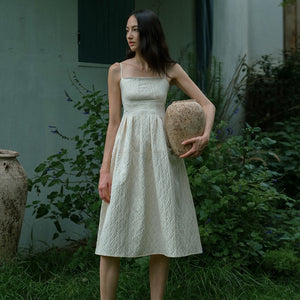 Textured Cami Mid Dress in Cream