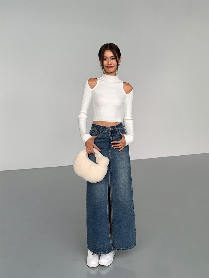 Shoulder Cutout Turtleneck Knit Top [2 Colours]