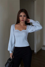 Load image into Gallery viewer, Sweetheart Bustier Blouson Knit Top in Blue
