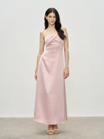 Load image into Gallery viewer, Satin Sheer Panel Fold Gown in Pink
