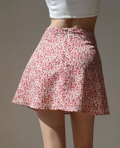 Floral A-Line Mini Skirt in Red