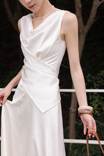 Load image into Gallery viewer, Satin Drape Wrap Top // Maxi Skirt in Cream
