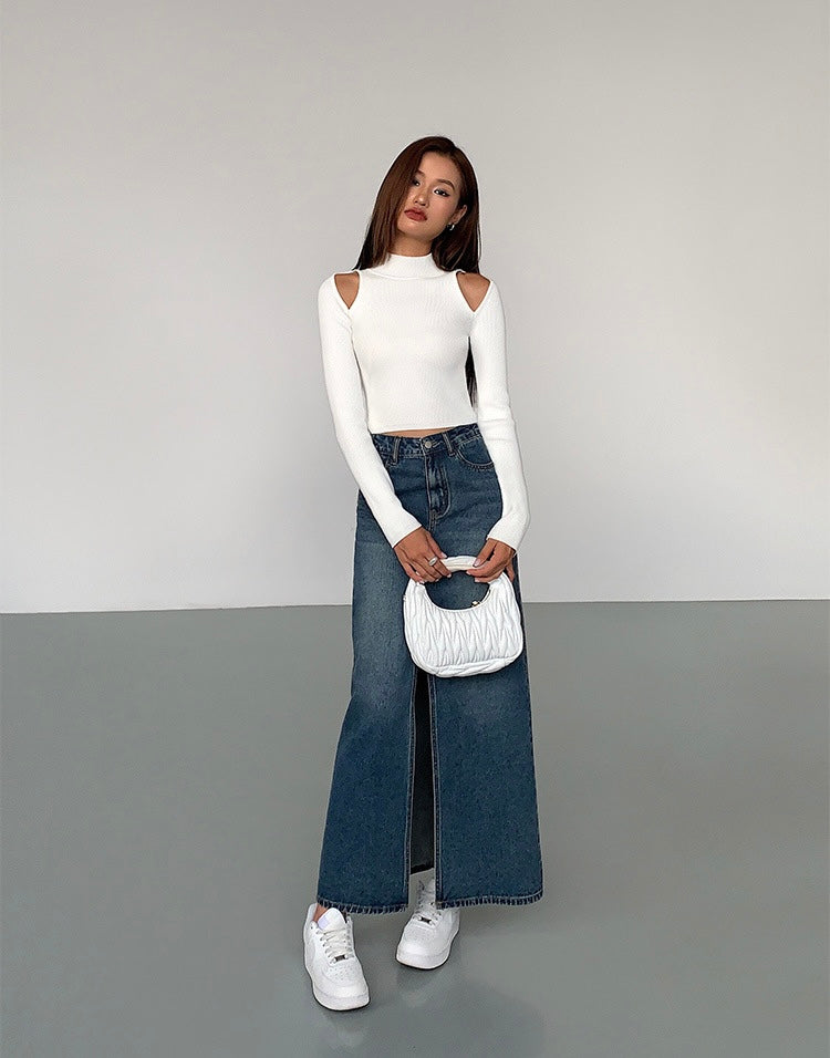 Shoulder Cutout Turtleneck Knit Top [2 Colours]