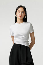 Load image into Gallery viewer, Side Gather Asymmetric Hem Tee in White

