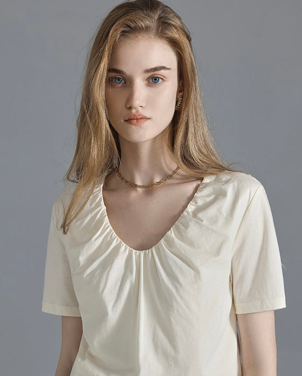 V Gathered Top in Cream