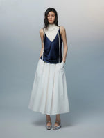 Load image into Gallery viewer, Tencel Blend High Neck Top // Satin Camisole Set in Navy/ White
