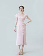 Load image into Gallery viewer, Sweetheart Puff Sleeve Slit Cheongsam in Pink
