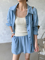 Load image into Gallery viewer, Chambray Shirt + Shorts Set
