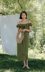 Load image into Gallery viewer, Crepe Ruffle Dress in Green
