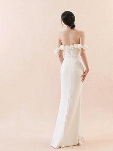 Off Shoulder Rose Gown in White