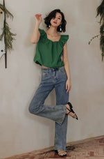 Load image into Gallery viewer, Flutter Sleeve Tie Back Top in Green
