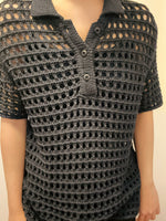 Load image into Gallery viewer, Korean Knit Hole Polo Top in Navy
