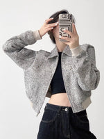 Load image into Gallery viewer, Textured Collar Bomber Jacket in Grey
