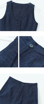 Load image into Gallery viewer, Cotton Linen Vest + Trousers Set in Navy
