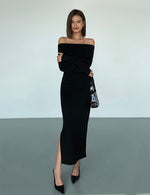 Load image into Gallery viewer, Off Shoulder Knitted Sweater in Black
