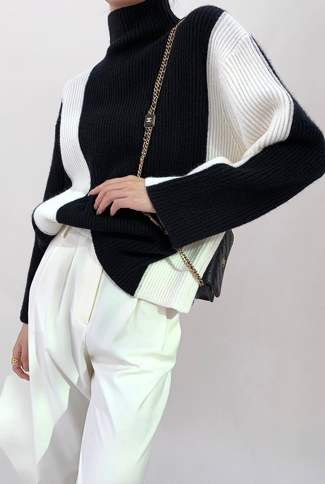 Ribbed Turtleneck Duo Relaxed Sweater