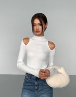 Load image into Gallery viewer, Shoulder Cutout Turtleneck Knit Top in White
