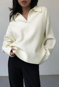 Oversized Collar Knitted Sweater in Cream