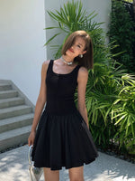 Load image into Gallery viewer, Stretch Flare Mid Dress in Black
