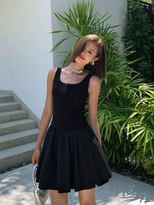 Stretch Flare Mid Dress in Black