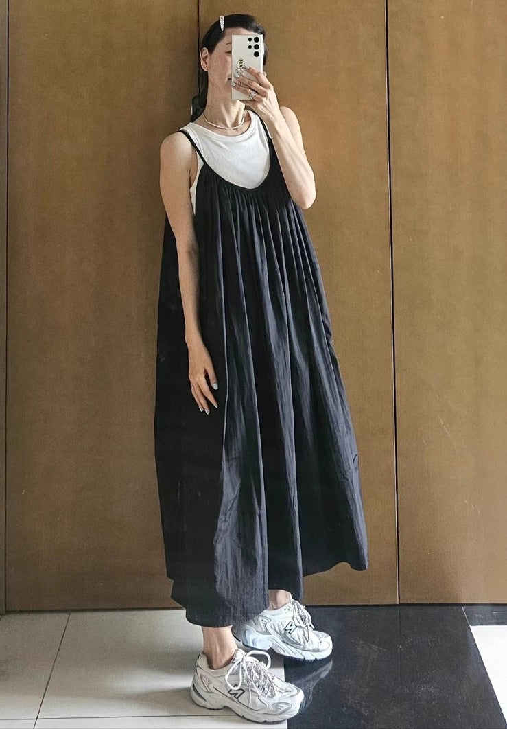 Korean Crepe Tent Maxi Dress in Black