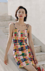 Load image into Gallery viewer, Floral Patchwork Tie Mini Dress in Multi
