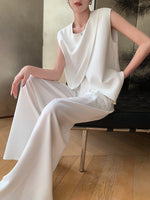 Load image into Gallery viewer, Overlap Top + Wide Leg Trousers Set in White
